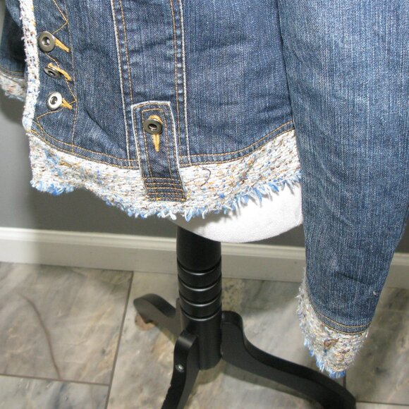 Cache Blue Tweed Trim Denim Jacket Size 8 - Picture 6 of 7